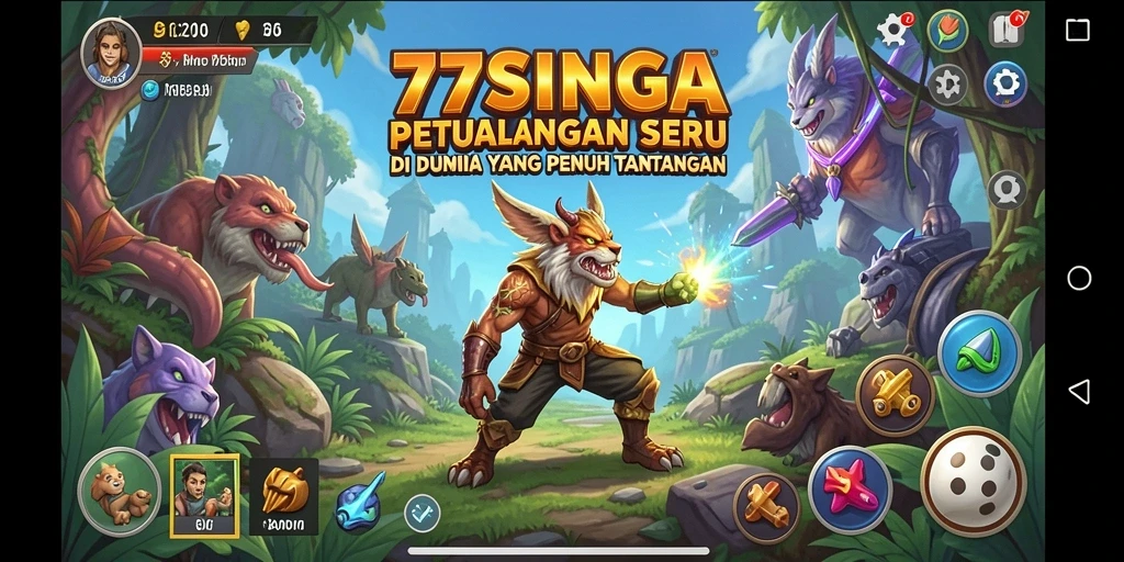 Screenshot utama dari gameplay 77SINGA menampilkan aksi petualangan yang mendebarkan.