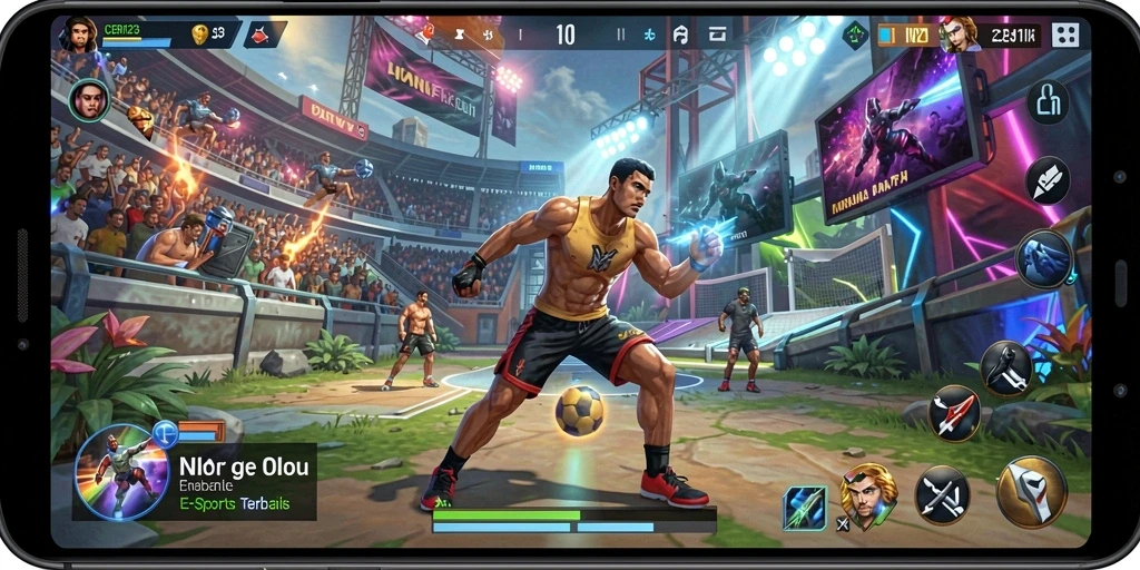 Tampilan seru dari gameplay dalam CERI123 yang menampilkan aksi olahraga.