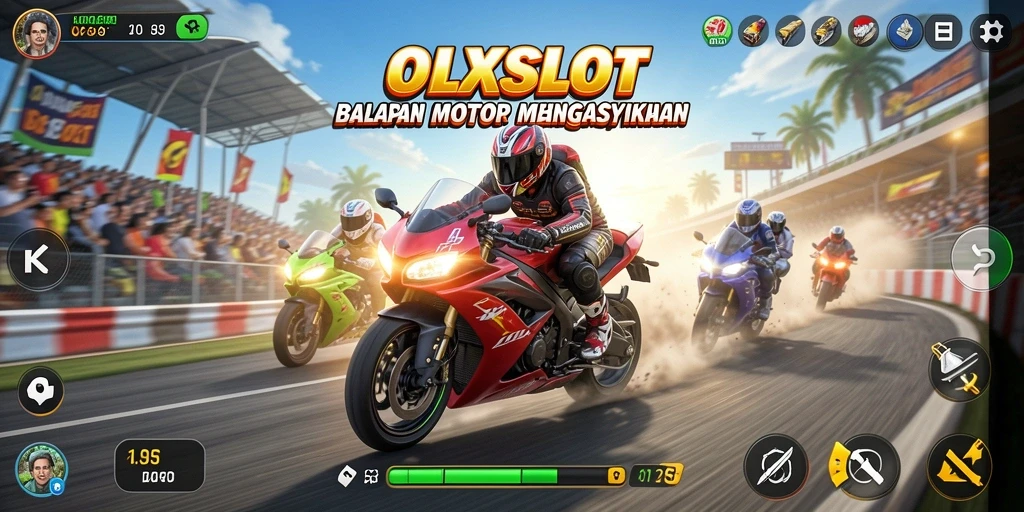 Tampilan gameplay balapan motor yang mendebarkan di OLXSLOT.