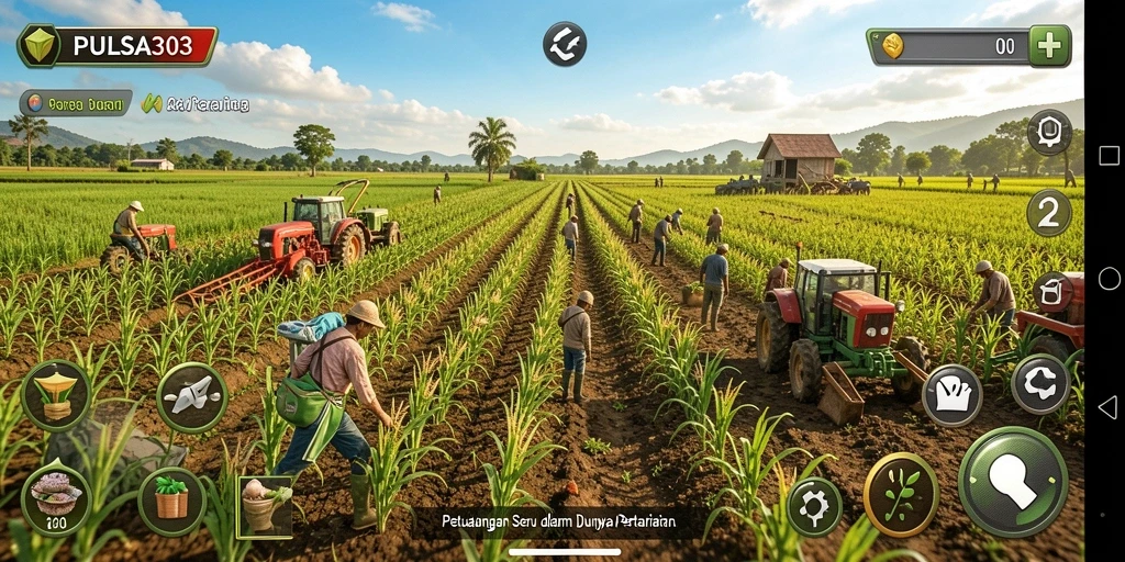 Screenshot gameplay PULSA303 menampilkan lahan pertanian yang subur dan aktif.