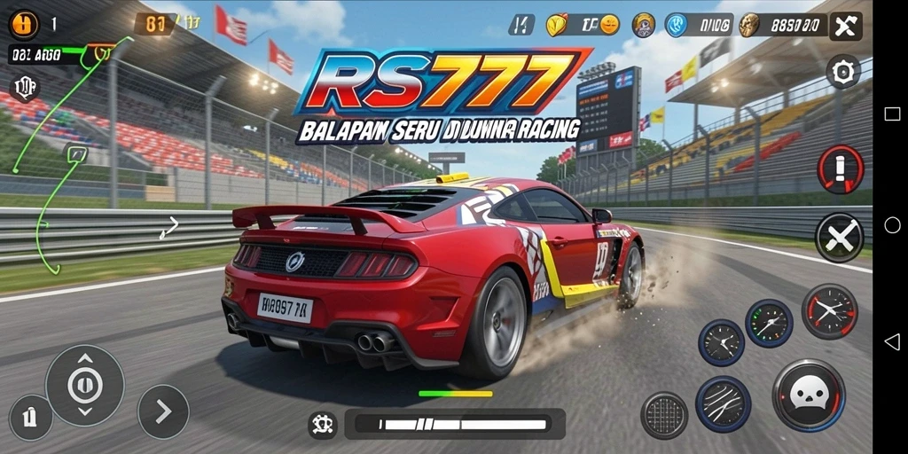 Tampilan gameplay RS777 yang mendebarkan saat balapan di sirkuit.
