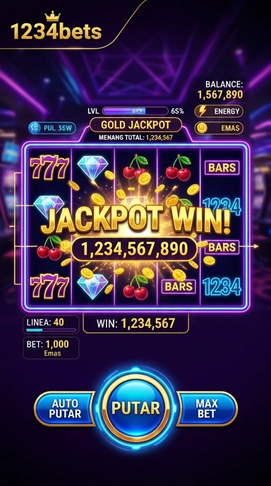 Tampilan utama aplikasi 1234bets yang menarik dan mudah dinavigasi.